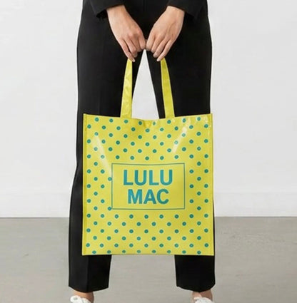 Lulu Mac Reusable Tote Yellow/Blue Polka Dots