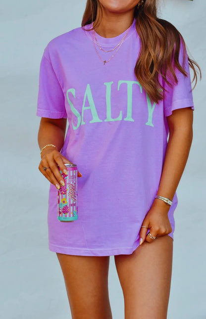 SALTY Puff Print Comfort Colors Tee – Purple