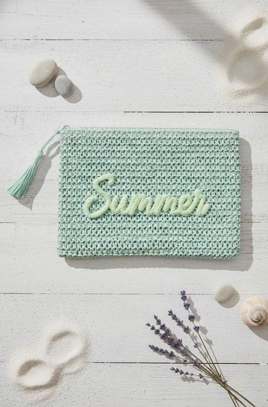 Straw Summer Pouch in Mint