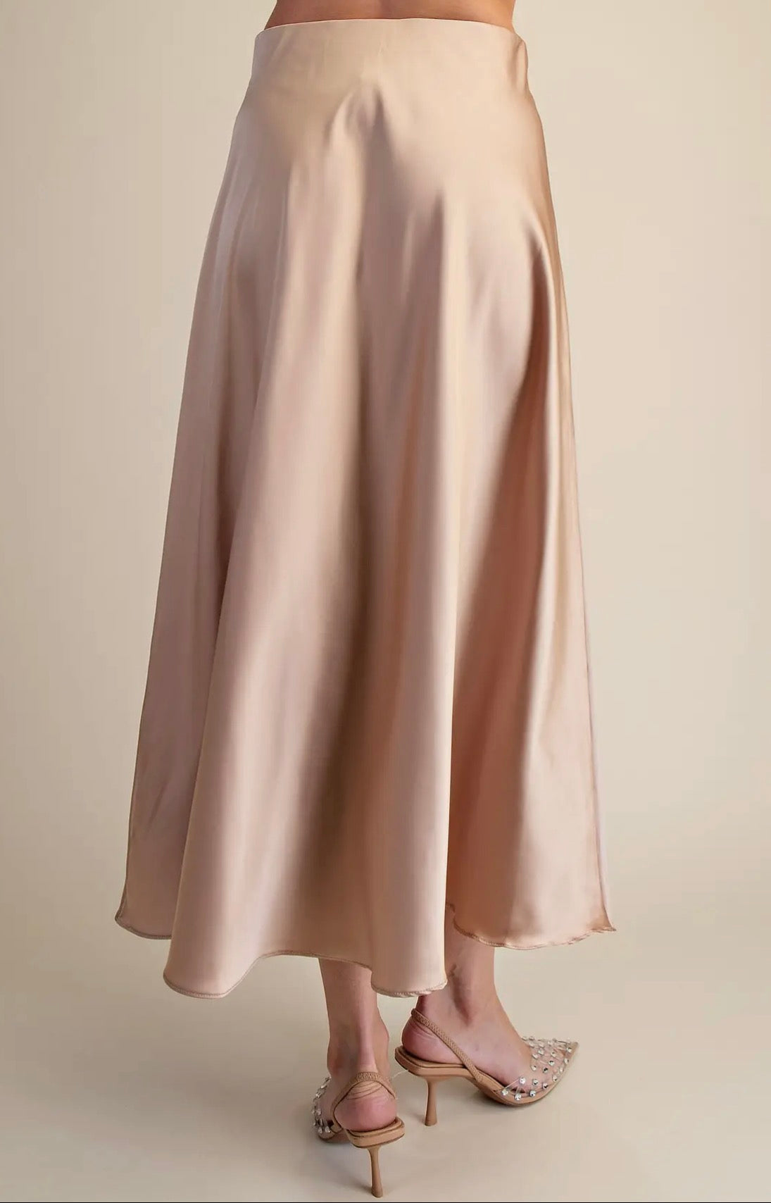 Glam Satin Champagne Flare Skirt