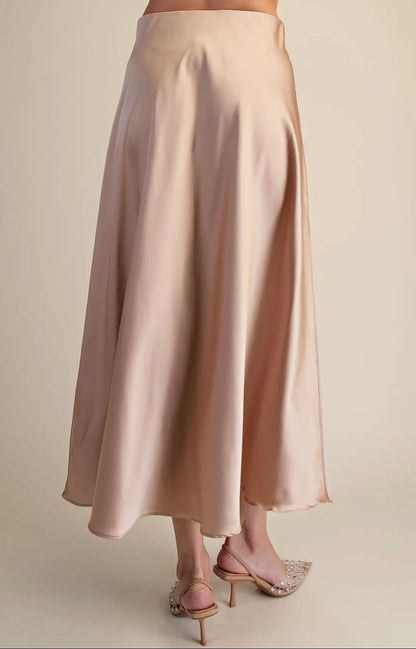 Glam Satin Champagne Flare Skirt