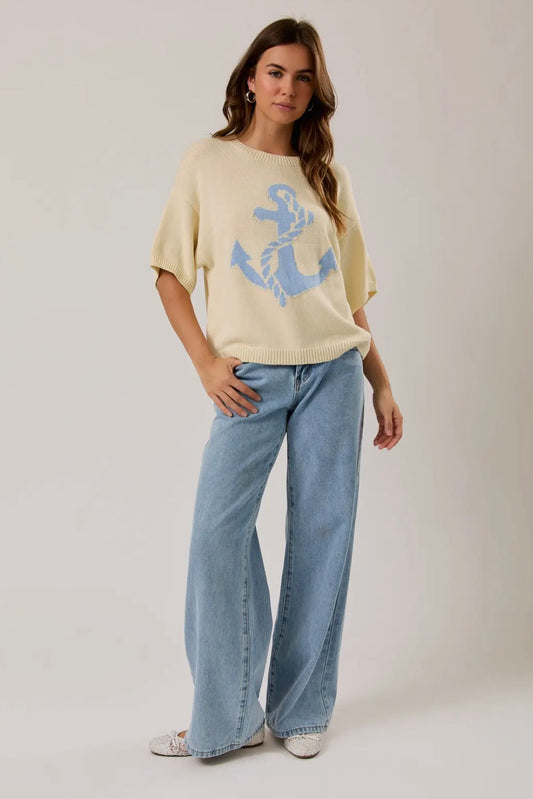 Sunny Seas Anchor Sweater Top