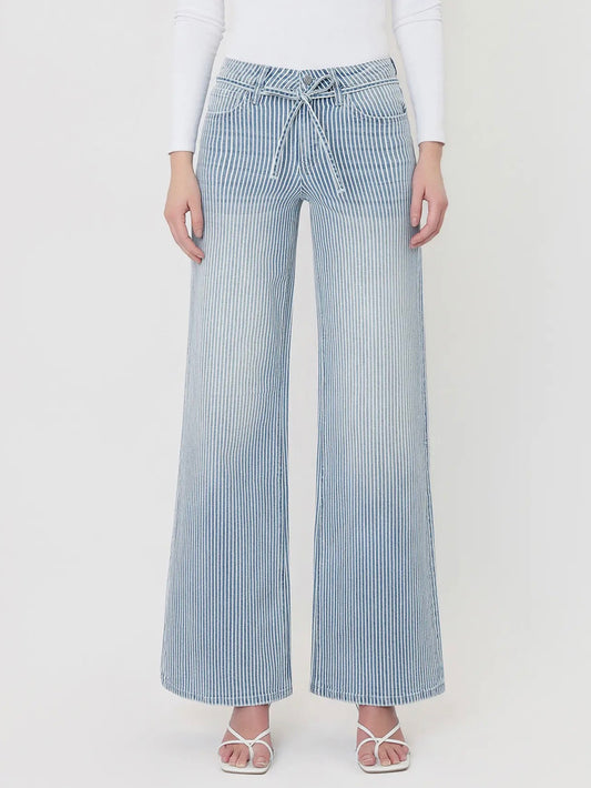 Seaside Stripe Wide Leg Jeans By Vervet