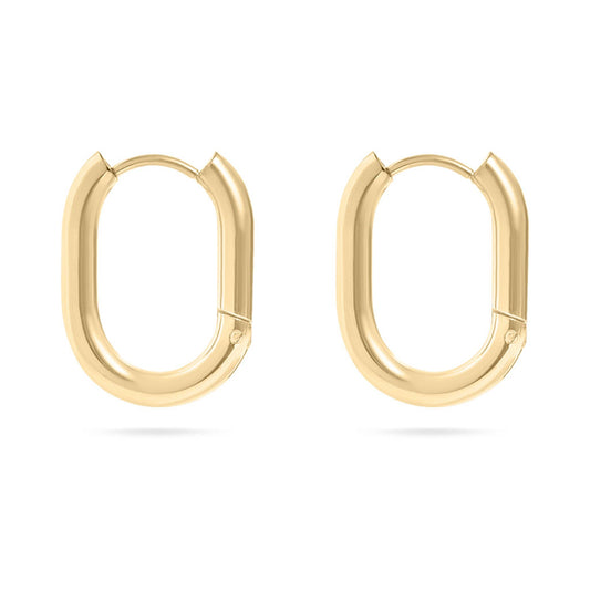 18K Gold Oval Huggie Earrings image 0